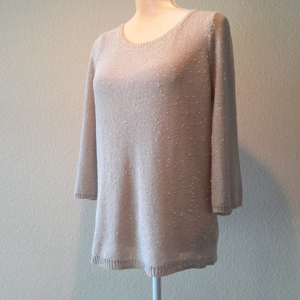 NIC+ZOE Knit  knit top w\ seed pearls.